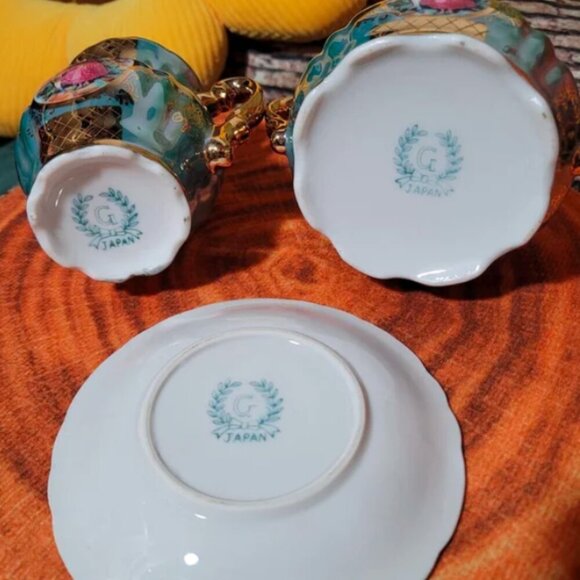 Vintage Japan Empress Bone China Teal Porcelain Tea Set - Picture 7 of 8